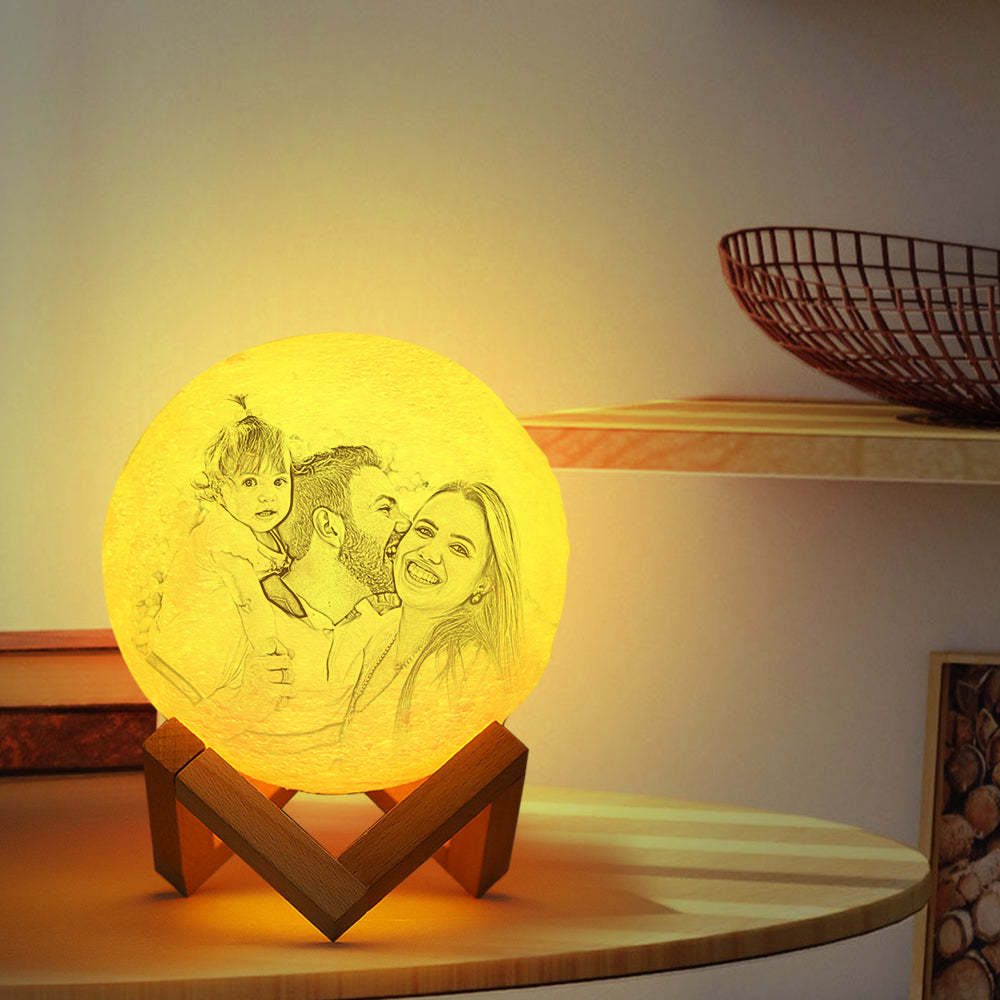 Lampe Lune Photo Créative Personnalisée Impression 3D, Lampe Gravée, Cadeau pour la famille - Toucher Deux Couleurs