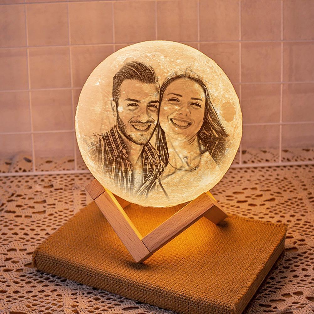 Lampe de Lune Photo & Gravée par Impression 3D Personnalisée - Pour Valentin & Maman- Robinet 3 couleurs(10cm-20cm)