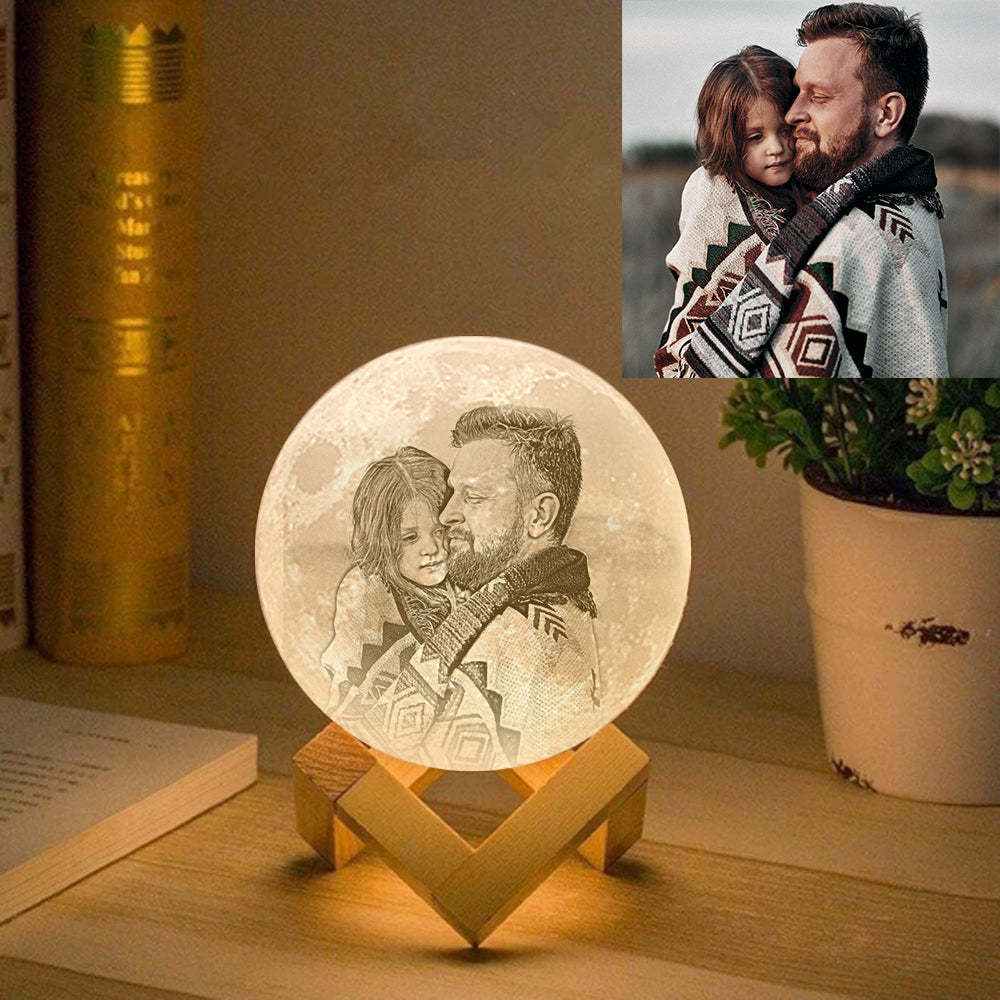 Cadeaux de Fête des Pères Lampe Lune Photo Personnalisée Créative Impression 3D Amour, Lampe Gravée