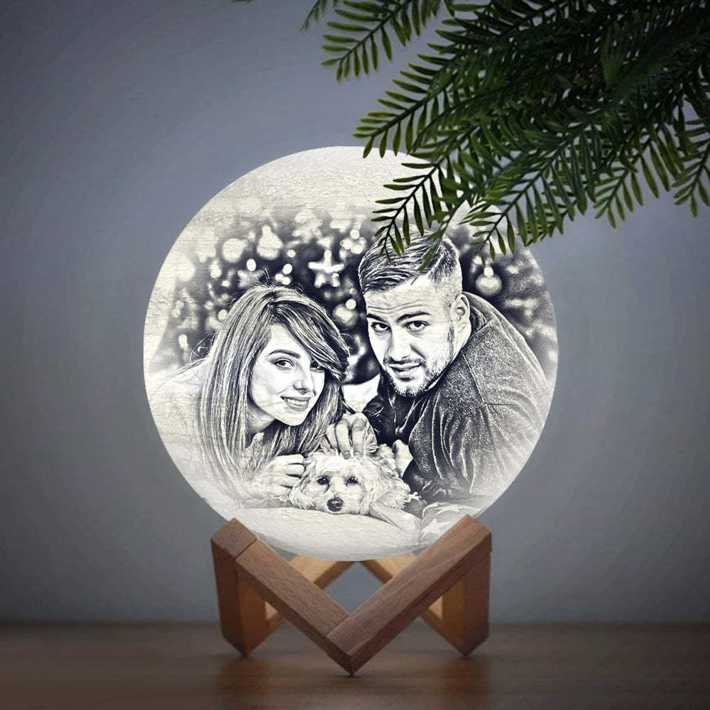 Lampe Terre Personnalisée Lune Magique avec Texte, Lampe Photo Gravée pour Amoureux - Toucher Deux Couleurs Blanche