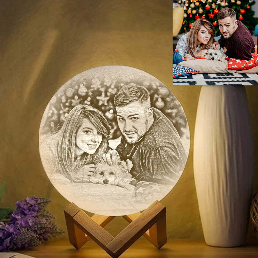 Lampe Terre Personnalisée Lune Magique avec Texte, Lampe Photo Gravée pour Amoureux - Toucher Deux Couleurs Blanche