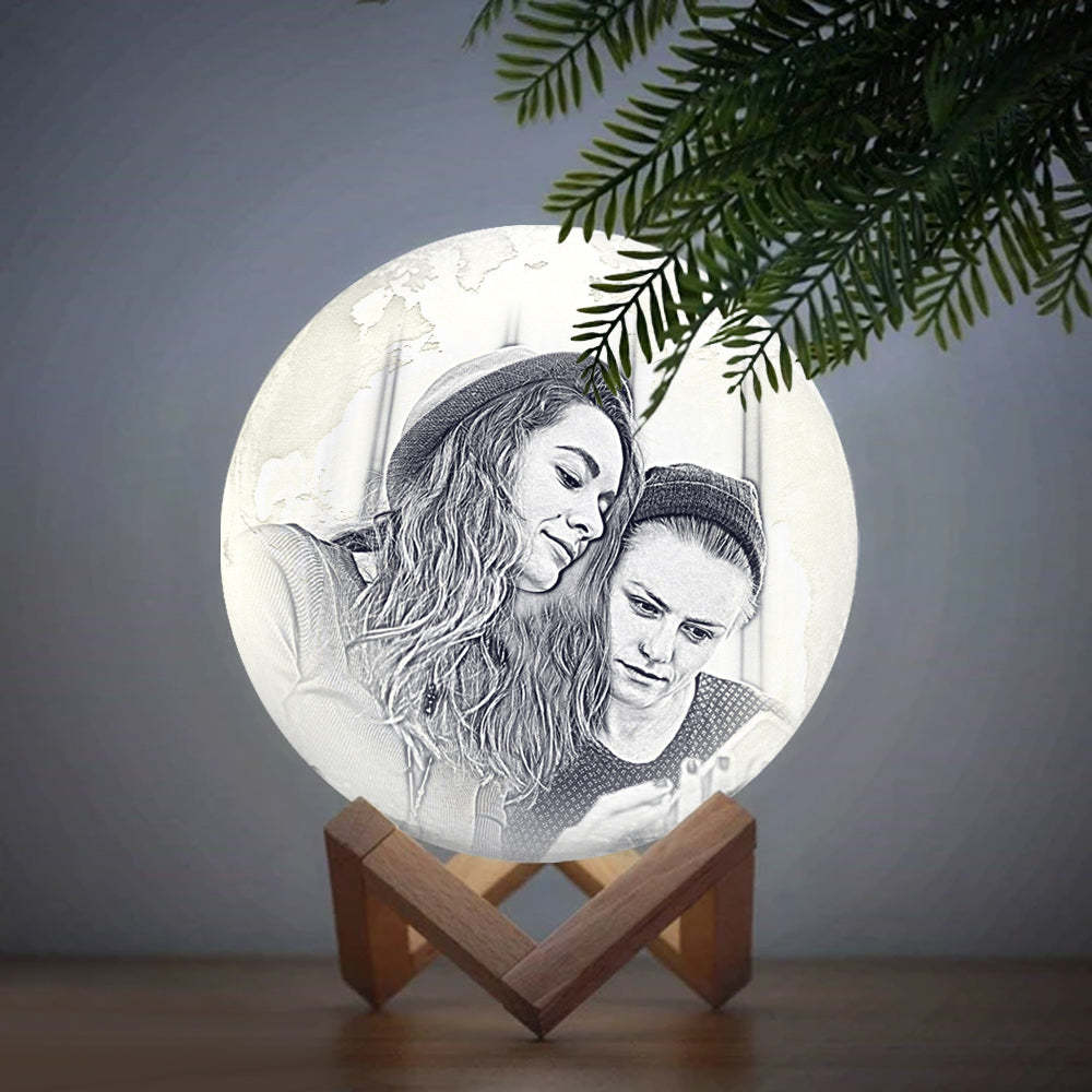 Lampe Terre Personnalisée Lune Magique avec Texte, Lampe Photo Gravée pour Ami - Appuyer Deux Couleurs (10-20cm) Blanche
