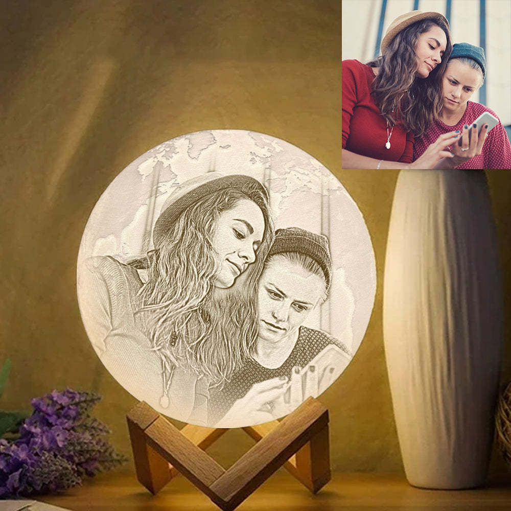 Lampe Terre Personnalisée Lune Magique avec Texte, Lampe Photo Gravée pour Ami - Appuyer Deux Couleurs (10-20cm) Blanche