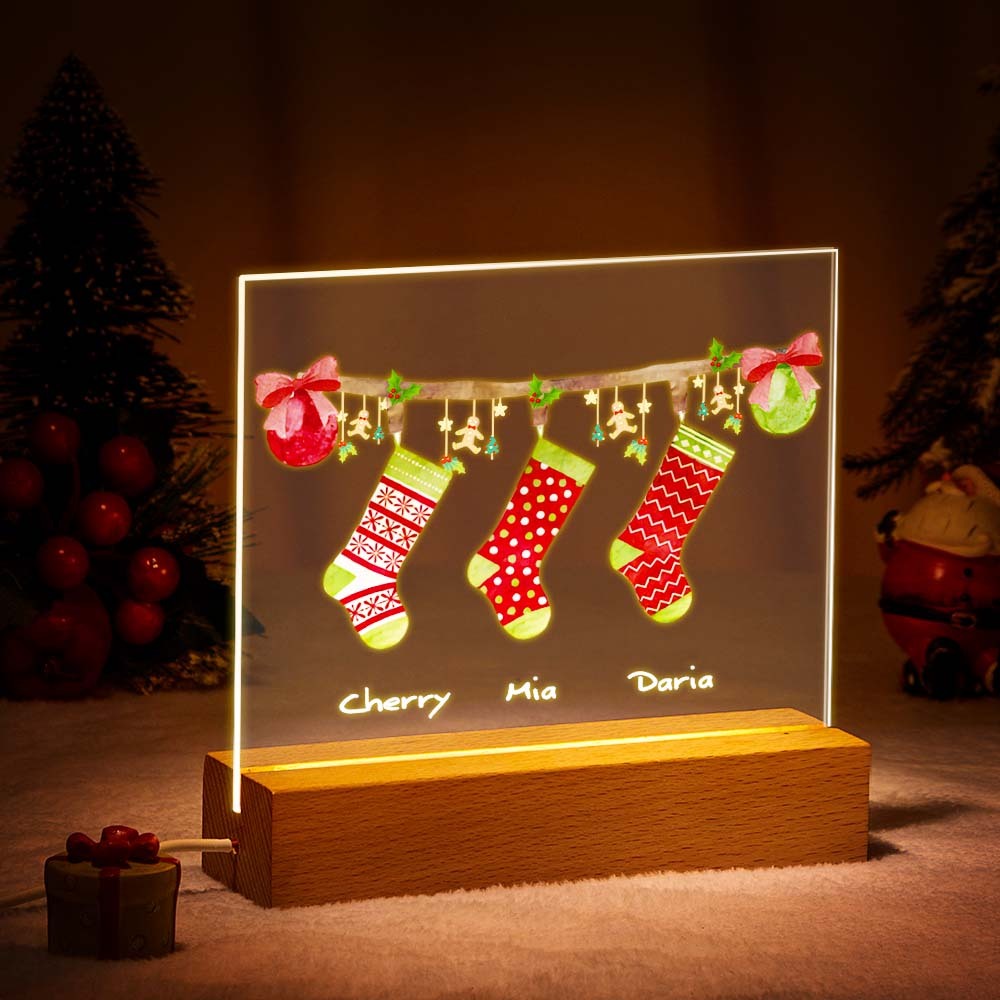 Nom Personnalisé Chaussettes Personnalisées Quantité Veilleuse Cadeau De Noël - maplunelampefr