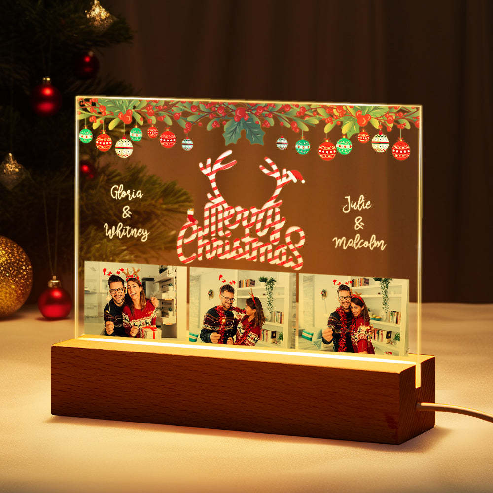 Lampe De Joyeux Noël Avec Nom Personnalisé, Veilleuse Avec Photo Personnalisée, Boule Décorative, Cadeaux De Couple - maplunelampefr