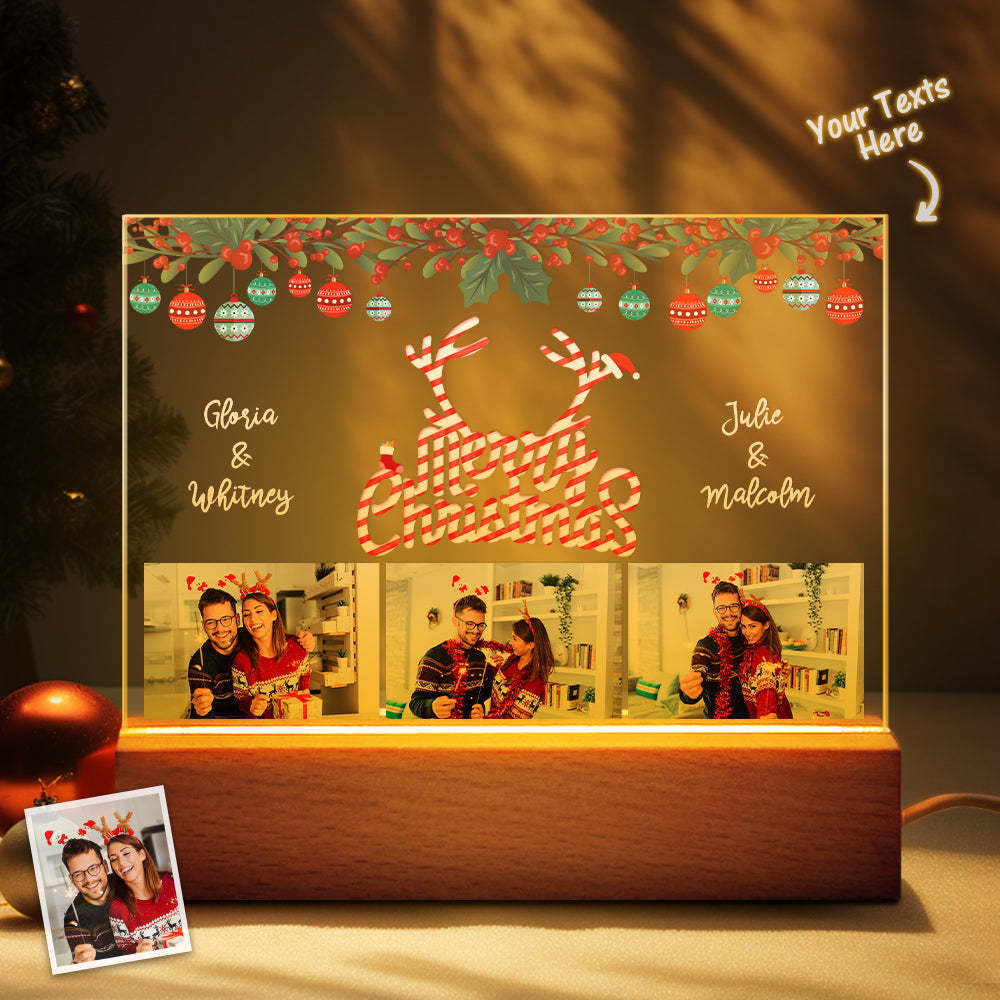 Lampe De Joyeux Noël Avec Nom Personnalisé, Veilleuse Avec Photo Personnalisée, Boule Décorative, Cadeaux De Couple - maplunelampefr