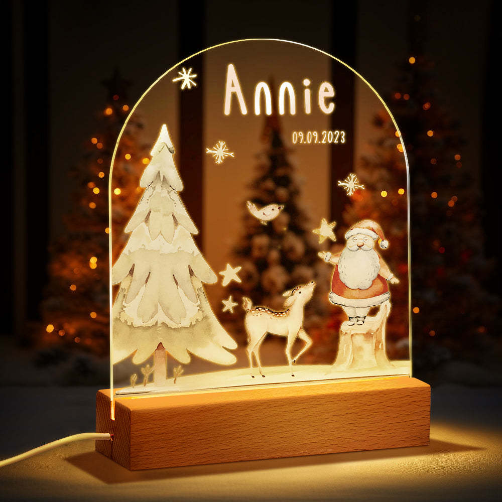 Nom Personnalisé Arbre De Noël Personnalisé Santa Elk Bébé Veilleuse Chambre Cadeau De Noël - maplunelampefr