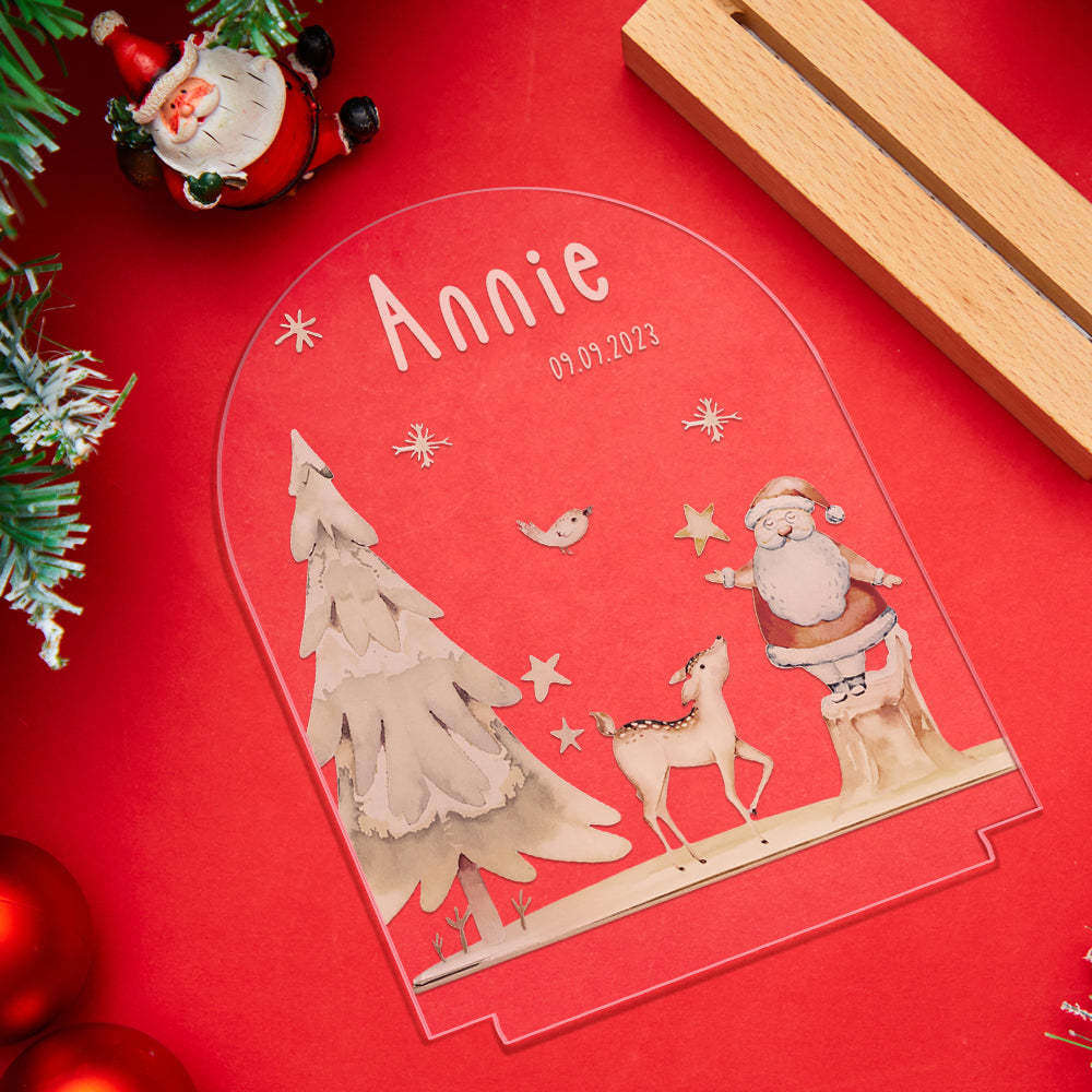 Nom Personnalisé Arbre De Noël Personnalisé Santa Elk Bébé Veilleuse Chambre Cadeau De Noël - maplunelampefr