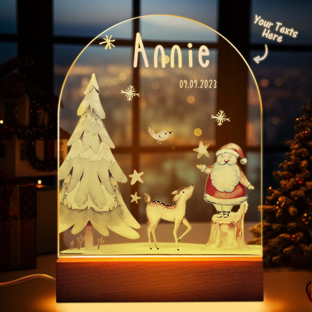 Nom Personnalisé Arbre De Noël Personnalisé Santa Elk Bébé Veilleuse Chambre Cadeau De Noël - maplunelampefr