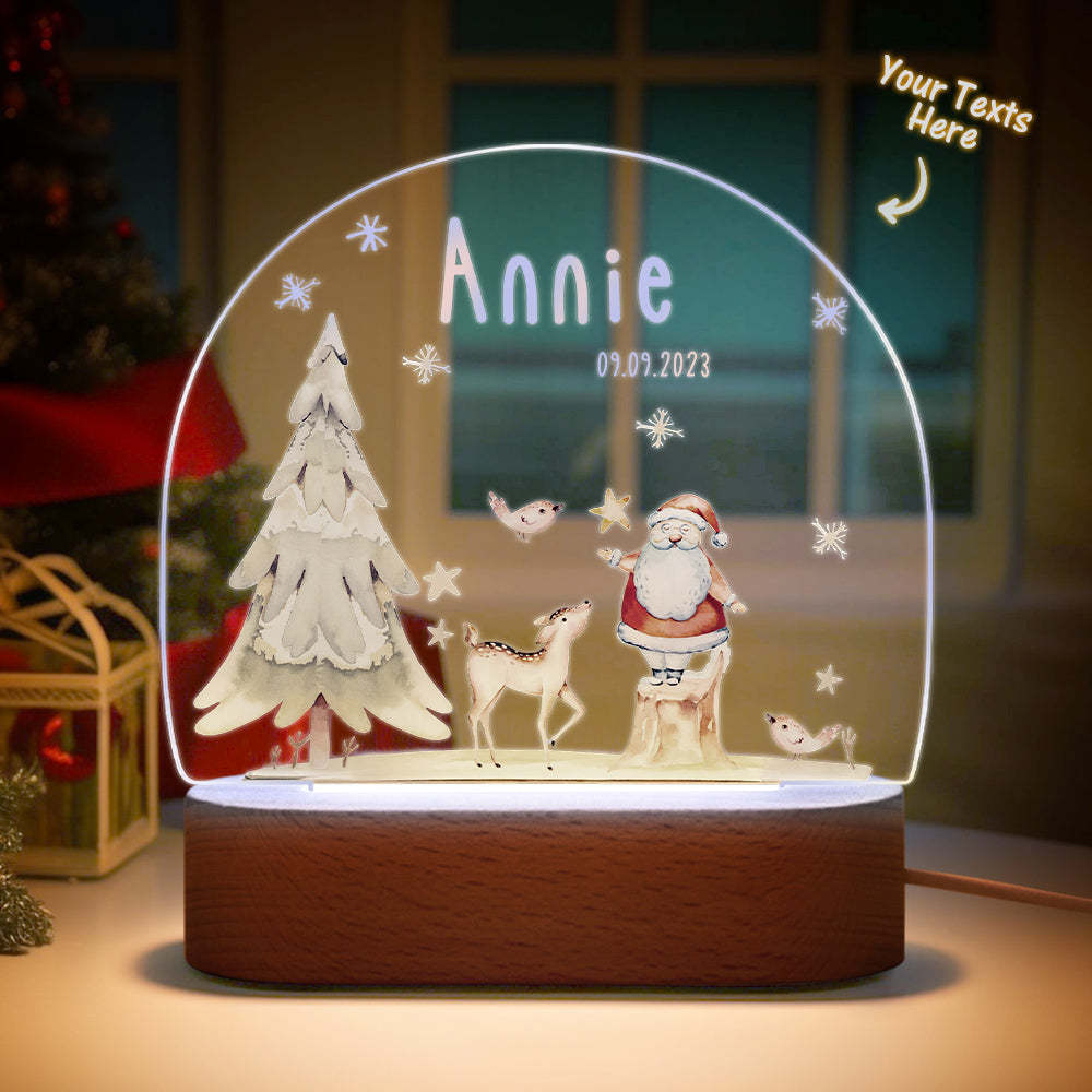 Nom Personnalisé Arbre De Noël Personnalisé Santa Elk Bébé Veilleuse Chambre Cadeau De Noël - maplunelampefr
