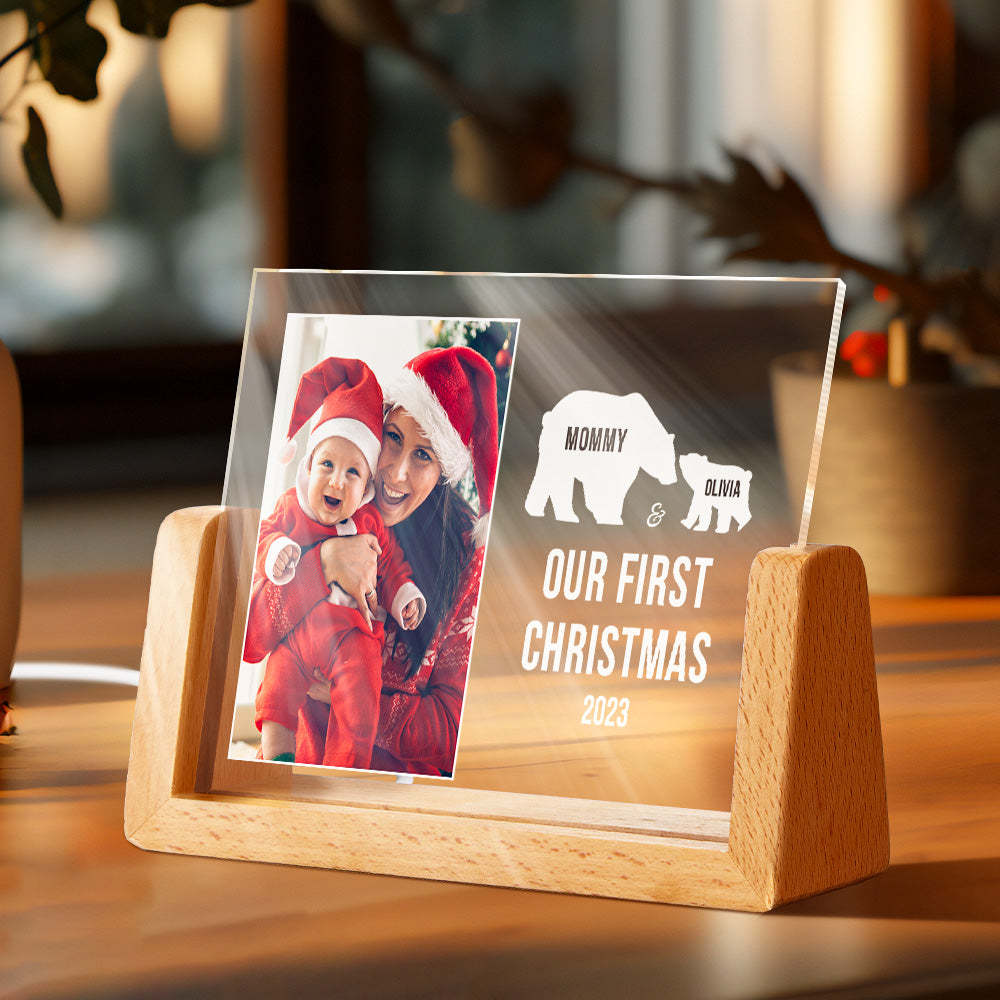 Lampe Lumineuse En Acrylique Avec Photo Personnalisée Du Premier Noël De Maman Et De Bébé, Nom Personnalisé - maplunelampefr