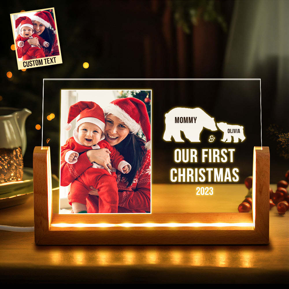 Lampe Lumineuse En Acrylique Avec Photo Personnalisée Du Premier Noël De Maman Et De Bébé, Nom Personnalisé - maplunelampefr
