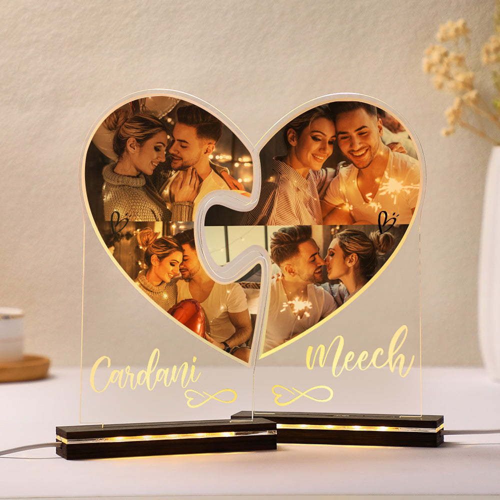 Lampe Personnalisée Avec Puzzle En Forme De Cœur, Veilleuse Avec Photos Personnalisées, Pour Salon - maplunelampefr