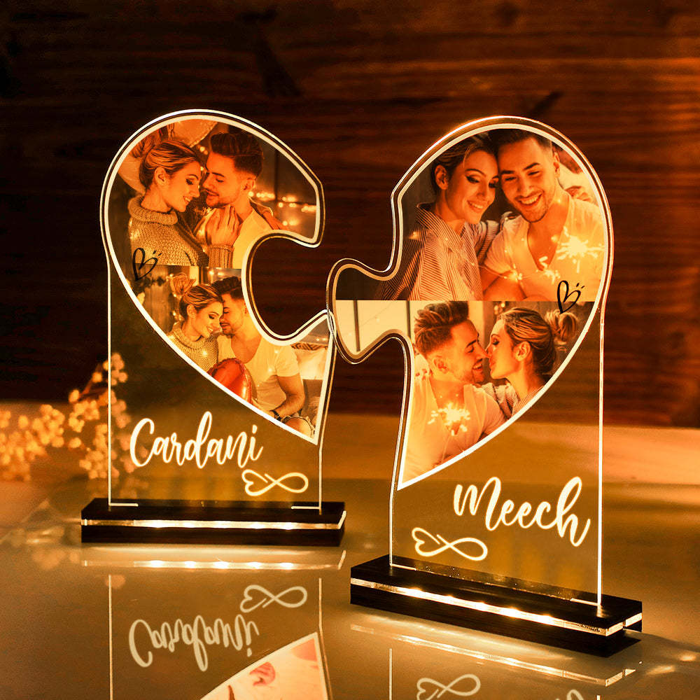 Lampe Personnalisée Avec Puzzle En Forme De Cœur, Veilleuse Avec Photos Personnalisées, Pour Salon - maplunelampefr