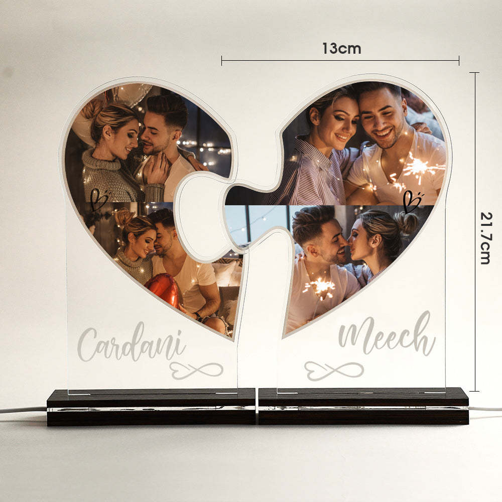 Lampe Personnalisée Avec Puzzle En Forme De Cœur, Veilleuse Avec Photos Personnalisées, Pour Salon - maplunelampefr