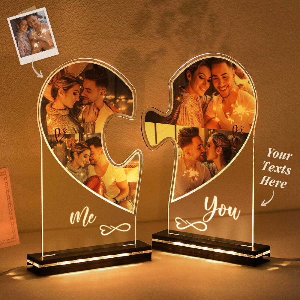 Lampe Personnalisée Avec Puzzle En Forme De Cœur, Veilleuse Avec Photos Personnalisées, Pour Salon - maplunelampefr