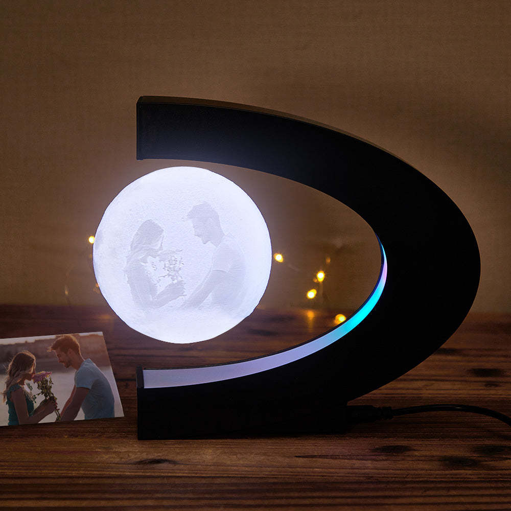 Custom Photo Magnetic Moon Lamp 3D Rotating Light Gift For Men - maplunelampefr