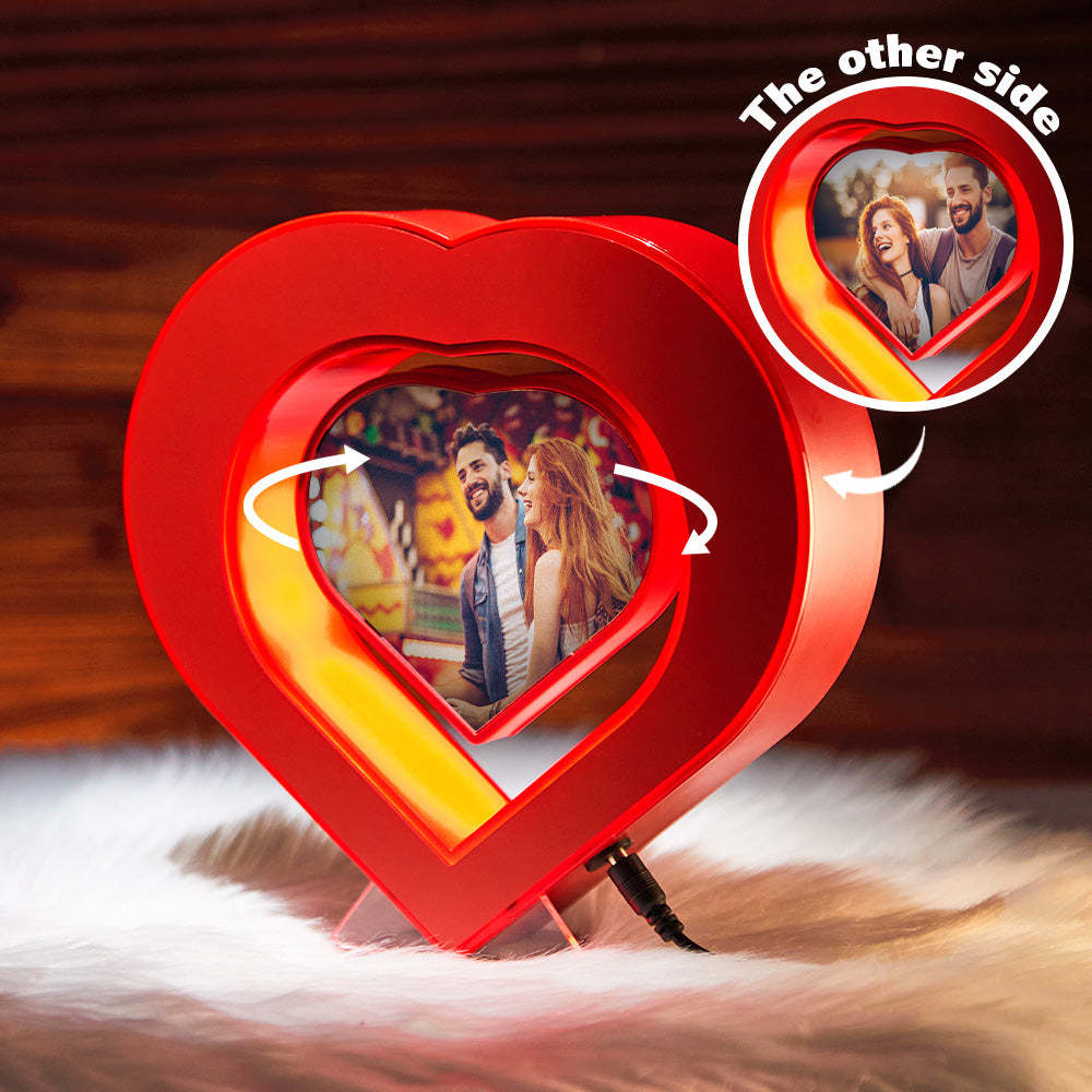 Custom Heart-shaped Photo Magnetic Lamp Rotating Picture Frame Creative Gift For Women - maplunelampefr