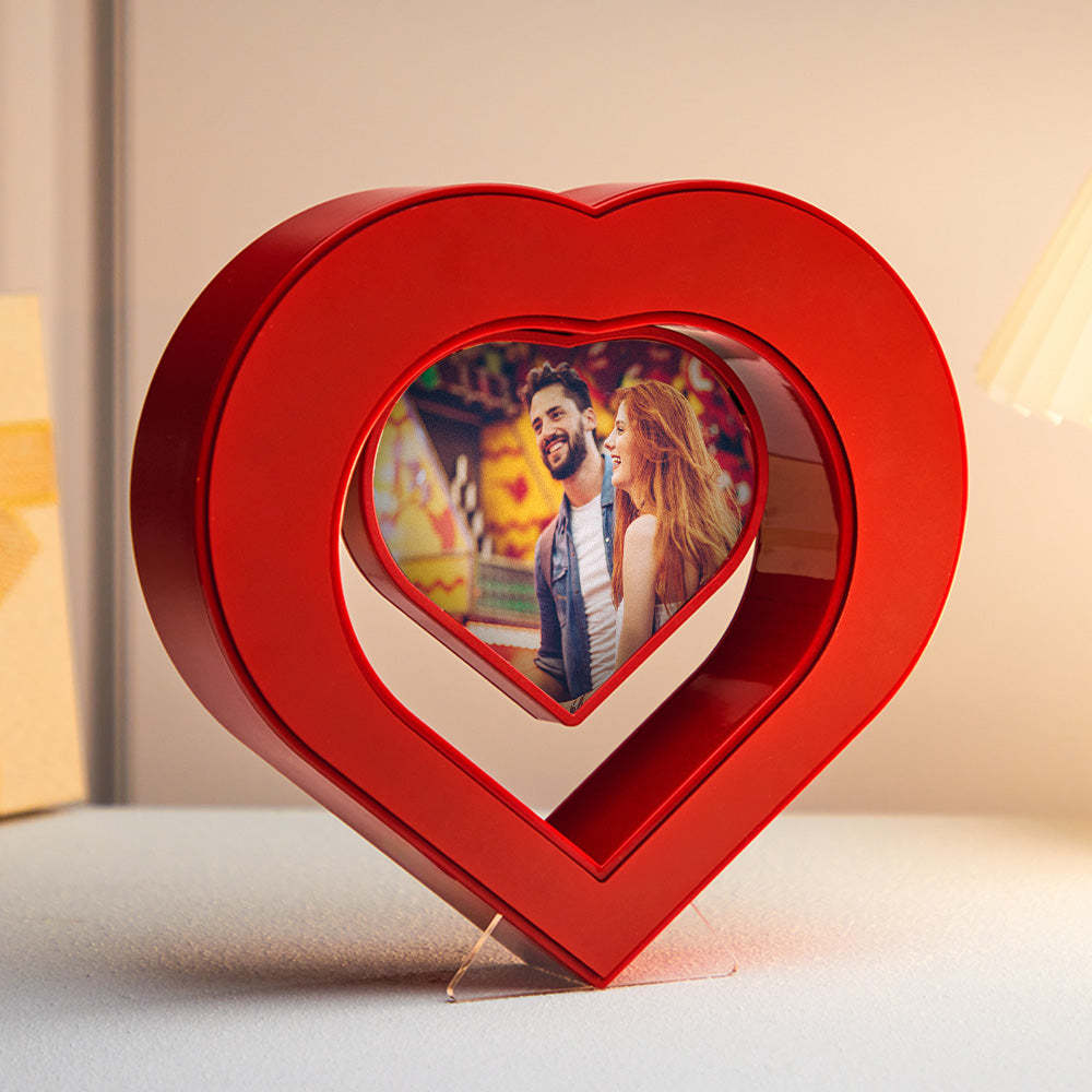 Custom Heart-shaped Photo Magnetic Lamp Rotating Picture Frame Creative Gift For Women - maplunelampefr