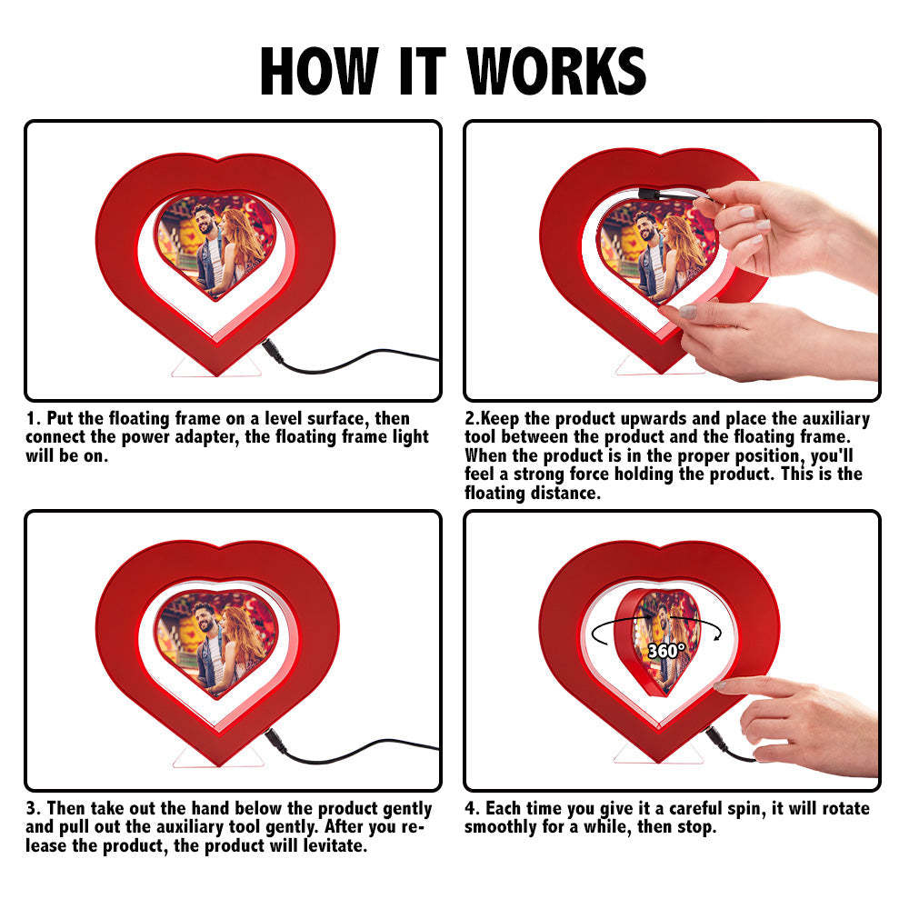 Custom Heart-shaped Photo Magnetic Lamp Rotating Picture Frame Creative Gift For Women - maplunelampefr