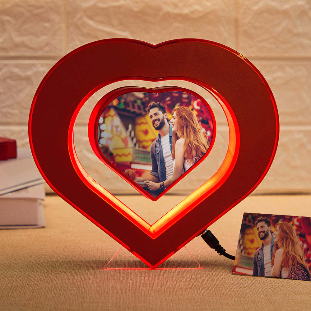 Custom Heart-shaped Photo Magnetic Lamp Rotating Picture Frame Creative Gift For Women - maplunelampefr