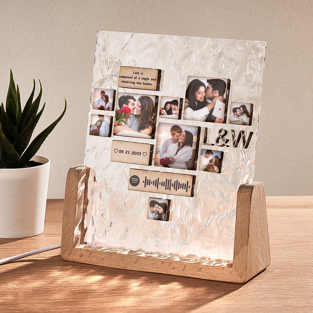 Cadre Photo Personnalisé En Forme De Cœur, Veilleuse, Code Spotify Personnalisé, Accessoire En Bois, Cadeau De Saint Valentin Pour Couples - maplunelampefr