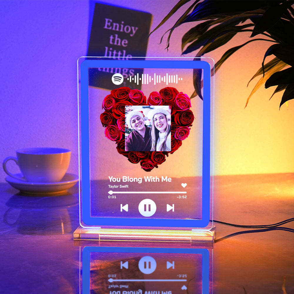 Photo Personnalisée Spotify Rose Fleur Veilleuse Scannable Code De Musique Lampe Au Néon Cadeaux De Saint Valentin - maplunelampefr
