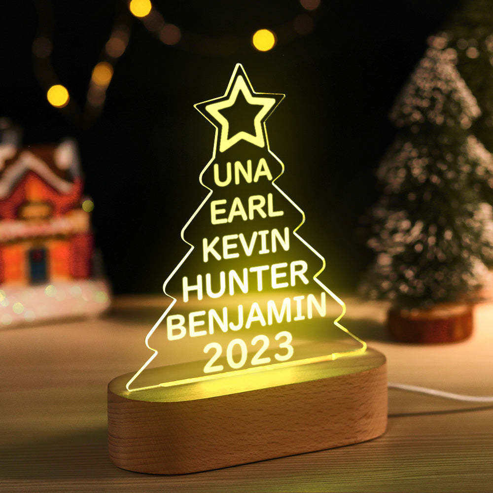Lampe Acrylique Colorée Avec Noms De Famille Personnalisés, Veilleuse En Forme D'arbre De Noël, Cadeaux De Noël - maplunelampefr