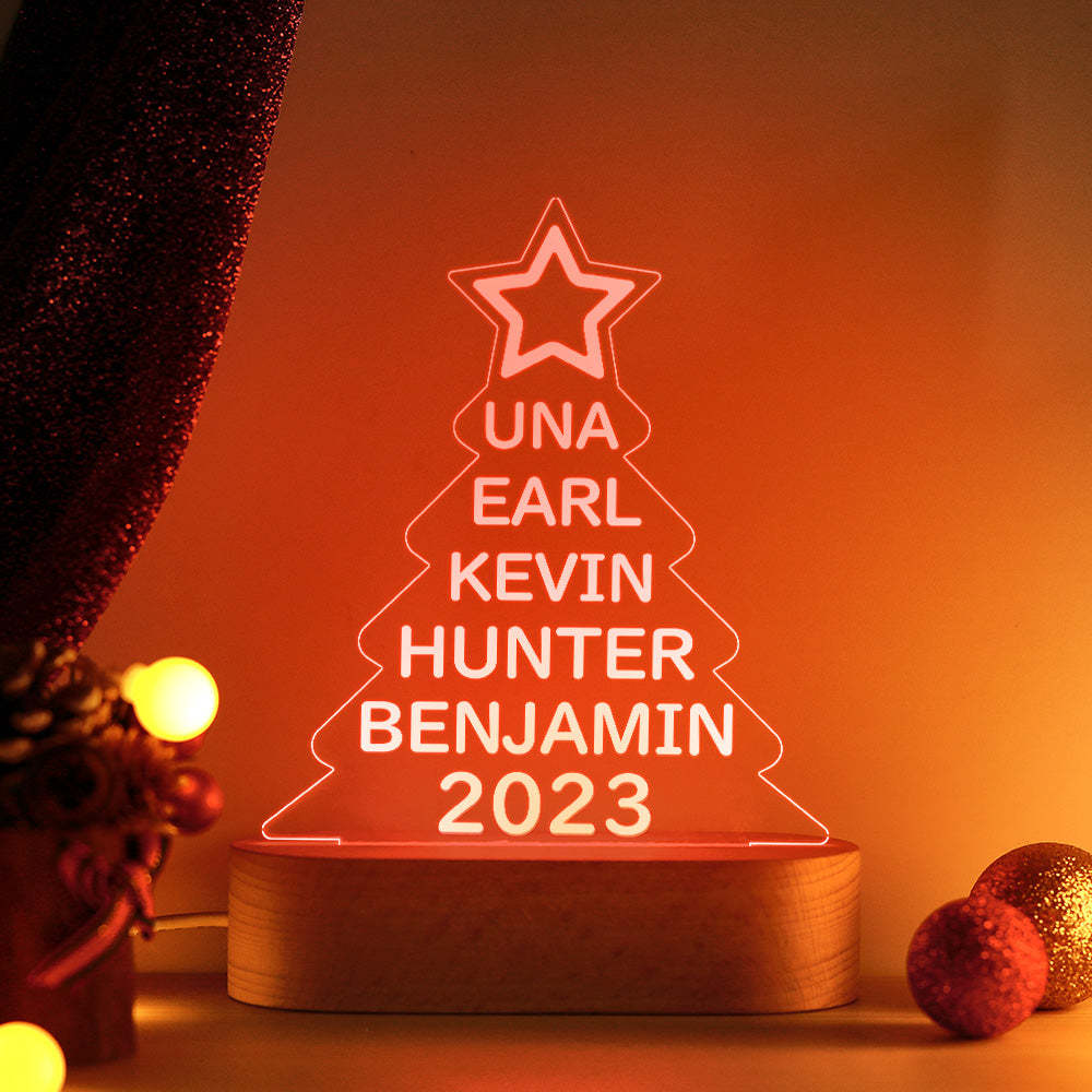 Lampe Acrylique Colorée Avec Noms De Famille Personnalisés, Veilleuse En Forme D'arbre De Noël, Cadeaux De Noël - maplunelampefr