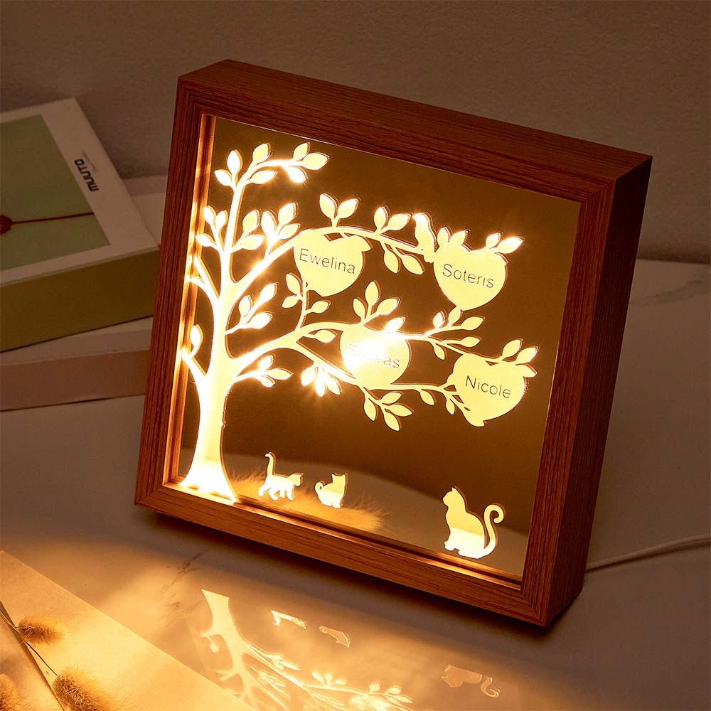 Miroir D'arbre Généalogique Personnalisé Avec Nom, Veilleuse Autoportante, Décoration De Maison, Cadeaux Pour Maman - maplunelampefr