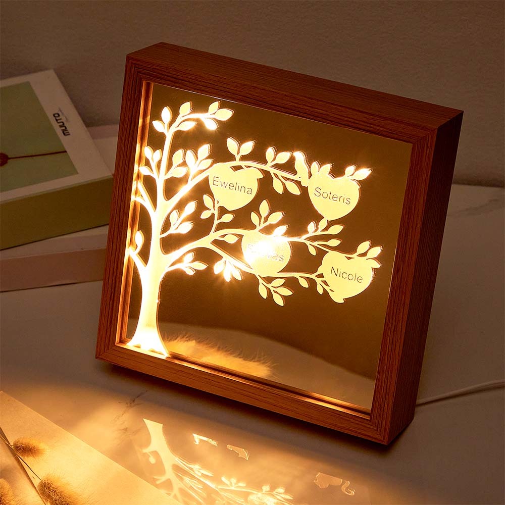 Miroir D'arbre Généalogique Personnalisé Avec Nom, Veilleuse Autoportante, Décoration De Maison, Cadeaux Pour Maman - maplunelampefr