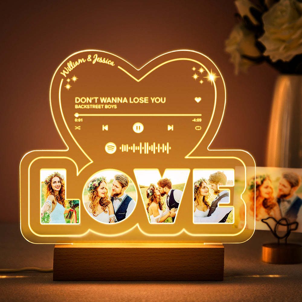 Veilleuse Personnalisée Avec Photo D'amour, Lampe Avec Plaque Musicale, Code Spotify, Cadeaux De Saint-valentin - maplunelampefr