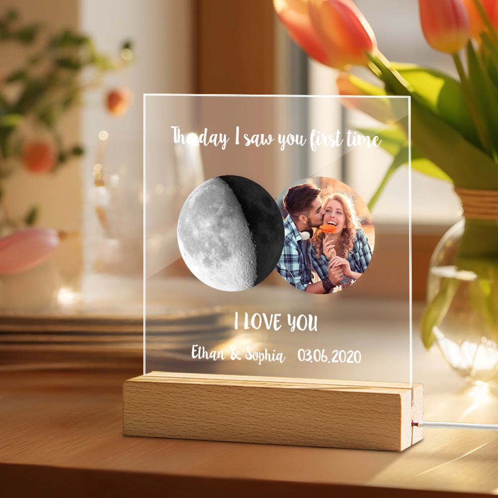 Photo Personnalisée Phase De Lune Veilleuse Chaude Colorée Lumière Led Cadeau Pour Les Couples - MapLunelampeFr