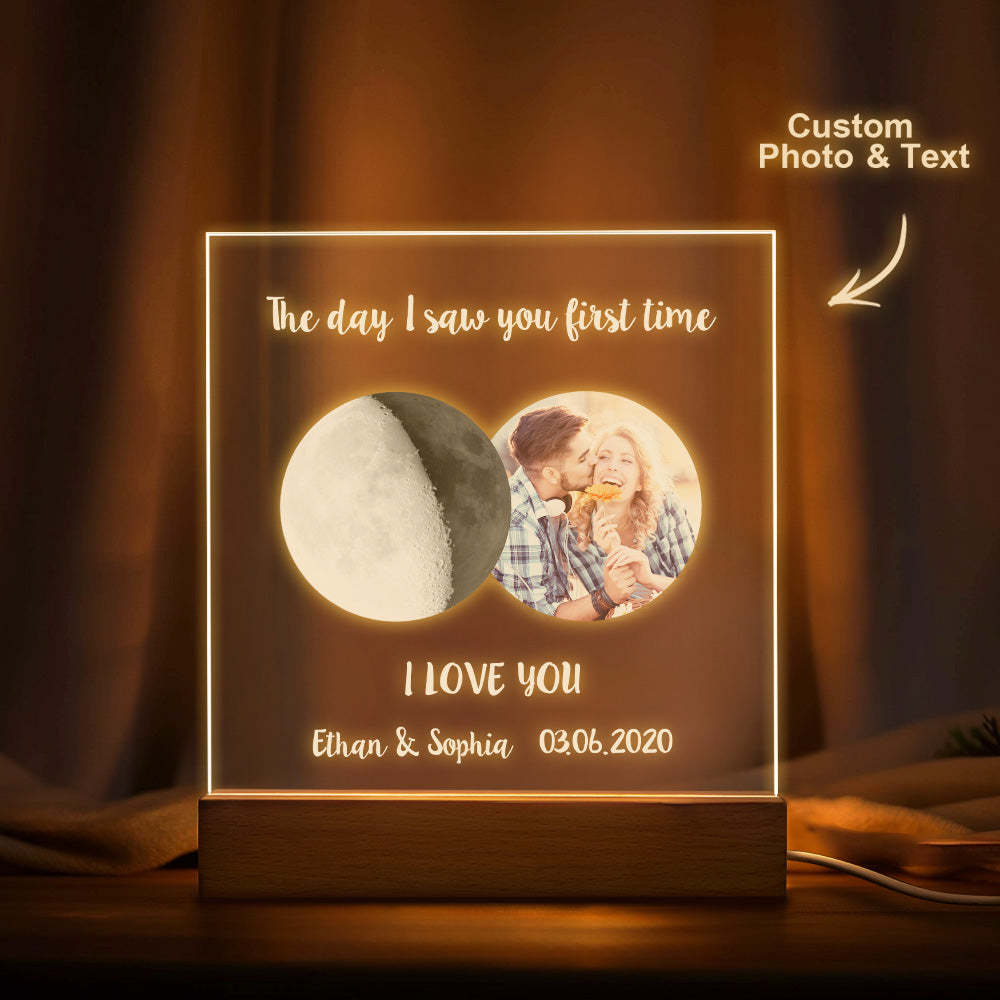 Photo Personnalisée Phase De Lune Veilleuse Chaude Colorée Lumière Led Cadeau Pour Les Couples - MapLunelampeFr