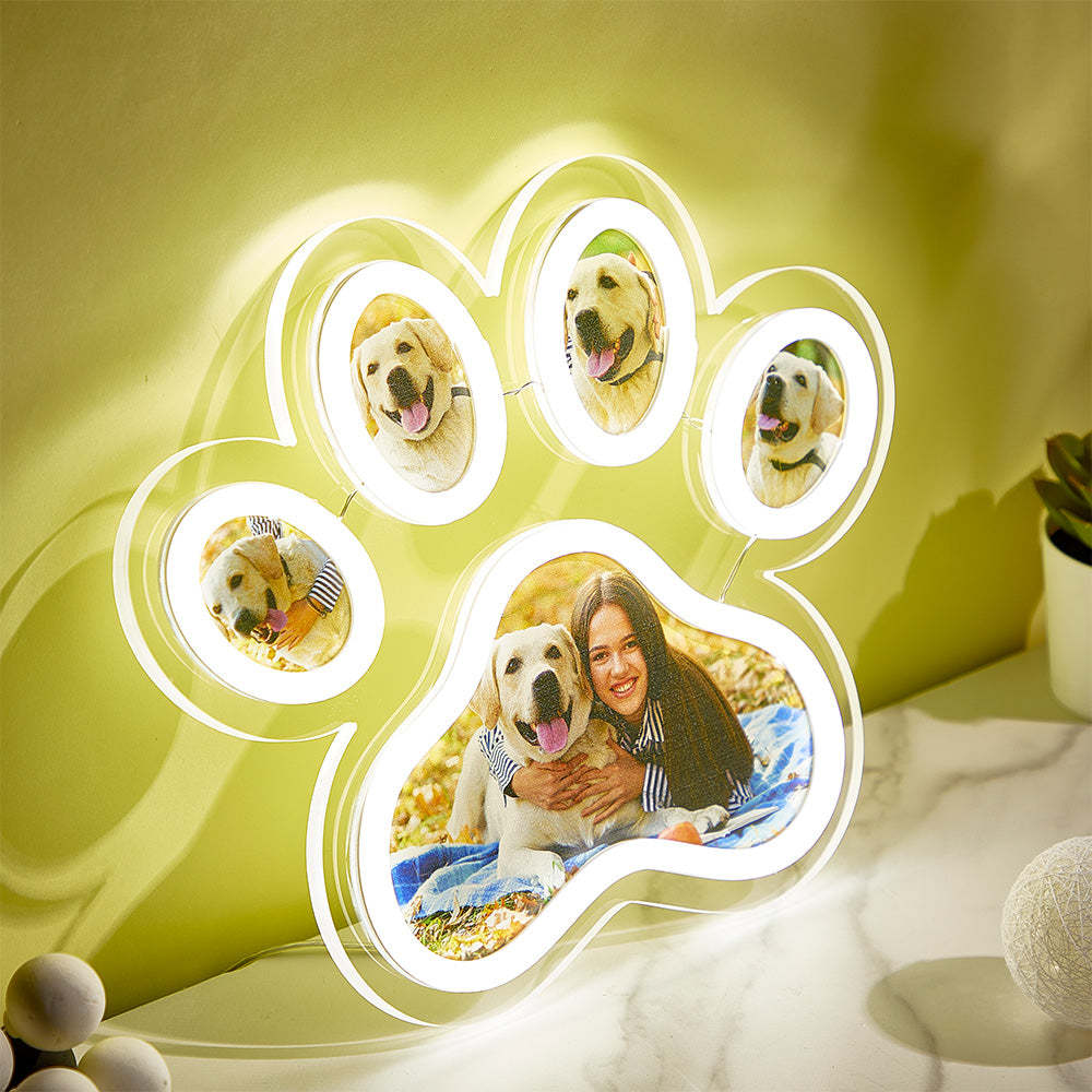 Lampe Néon Avec Photo Personnalisée En Forme De Patte D'animal De Compagnie, Veilleuse Commémorative Personnalisée À Luminosité Réglable, Cadeaux Pour Elle - MapLunelampeFr