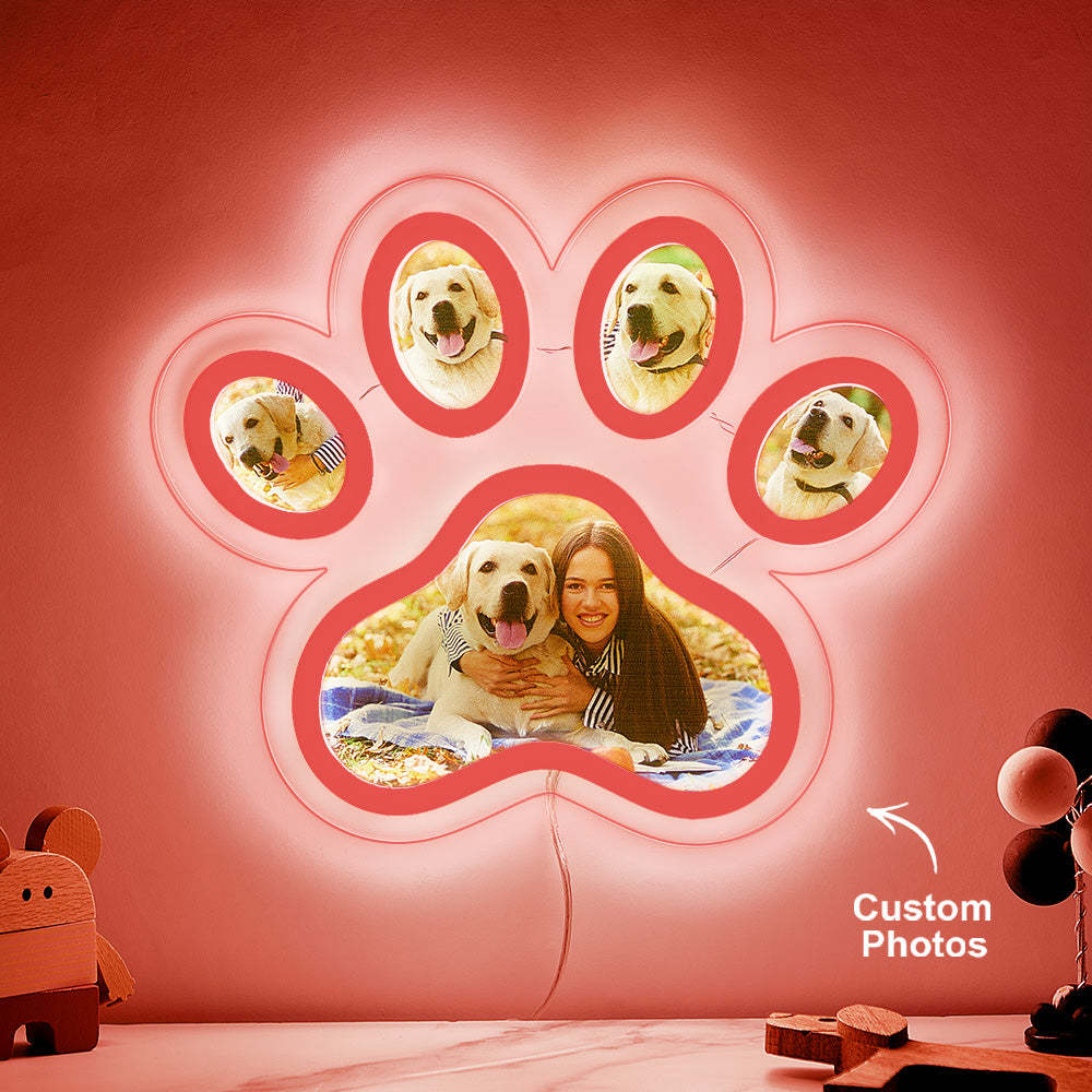 Lampe Néon Avec Photo Personnalisée En Forme De Patte D'animal De Compagnie, Veilleuse Commémorative Personnalisée À Luminosité Réglable, Cadeaux Pour Elle - MapLunelampeFr