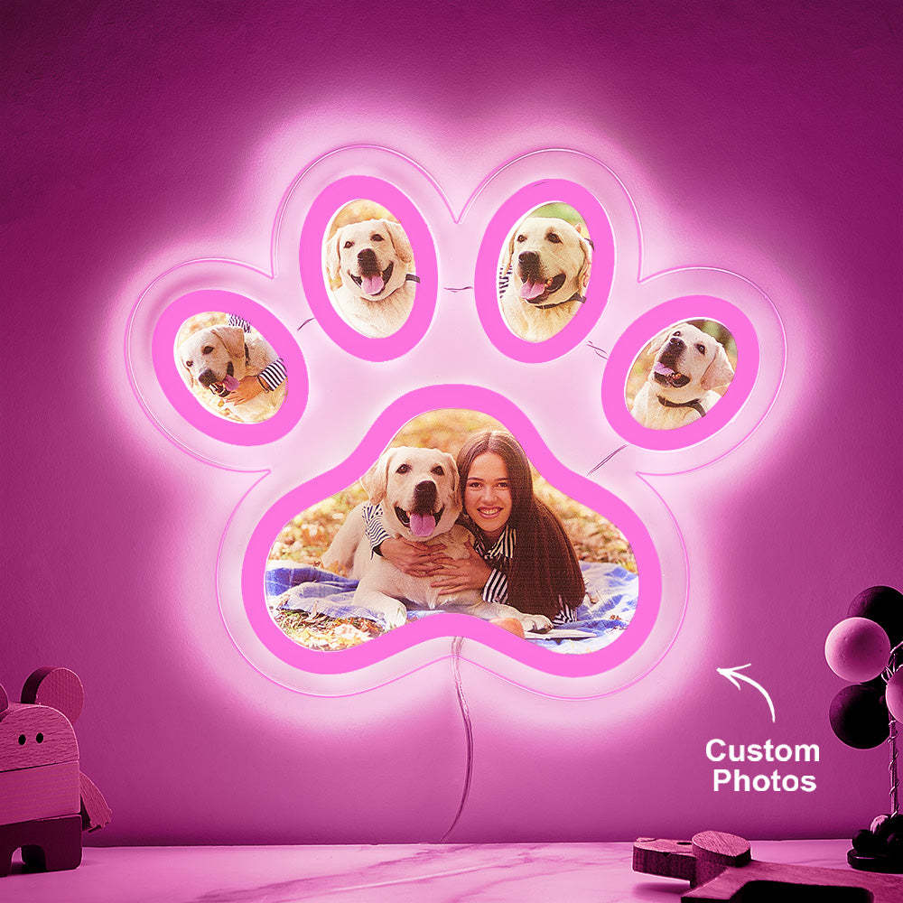 Lampe Néon Avec Photo Personnalisée En Forme De Patte D'animal De Compagnie, Veilleuse Commémorative Personnalisée À Luminosité Réglable, Cadeaux Pour Elle - MapLunelampeFr