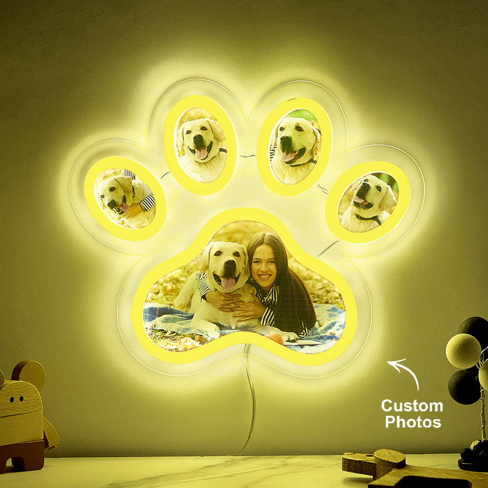 Lampe Néon Avec Photo Personnalisée En Forme De Patte D'animal De Compagnie, Veilleuse Commémorative Personnalisée À Luminosité Réglable, Cadeaux Pour Elle - MapLunelampeFr