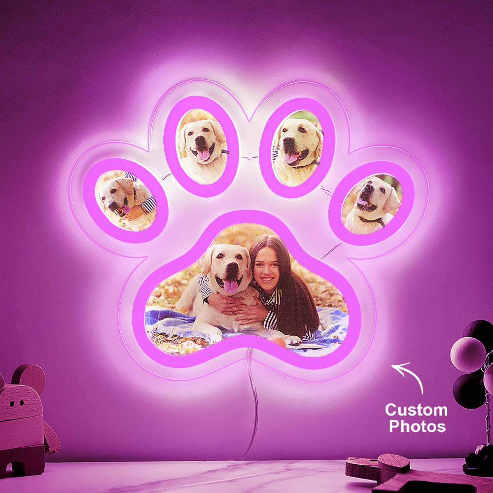 Lampe Néon Avec Photo Personnalisée En Forme De Patte D'animal De Compagnie, Veilleuse Commémorative Personnalisée À Luminosité Réglable, Cadeaux Pour Elle - MapLunelampeFr