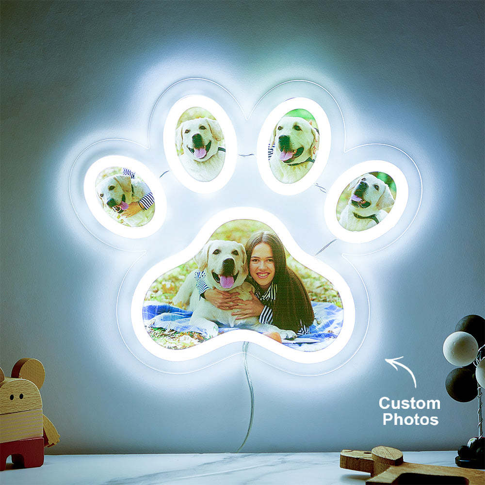 Lampe Néon Avec Photo Personnalisée En Forme De Patte D'animal De Compagnie, Veilleuse Commémorative Personnalisée À Luminosité Réglable, Cadeaux Pour Elle - MapLunelampeFr