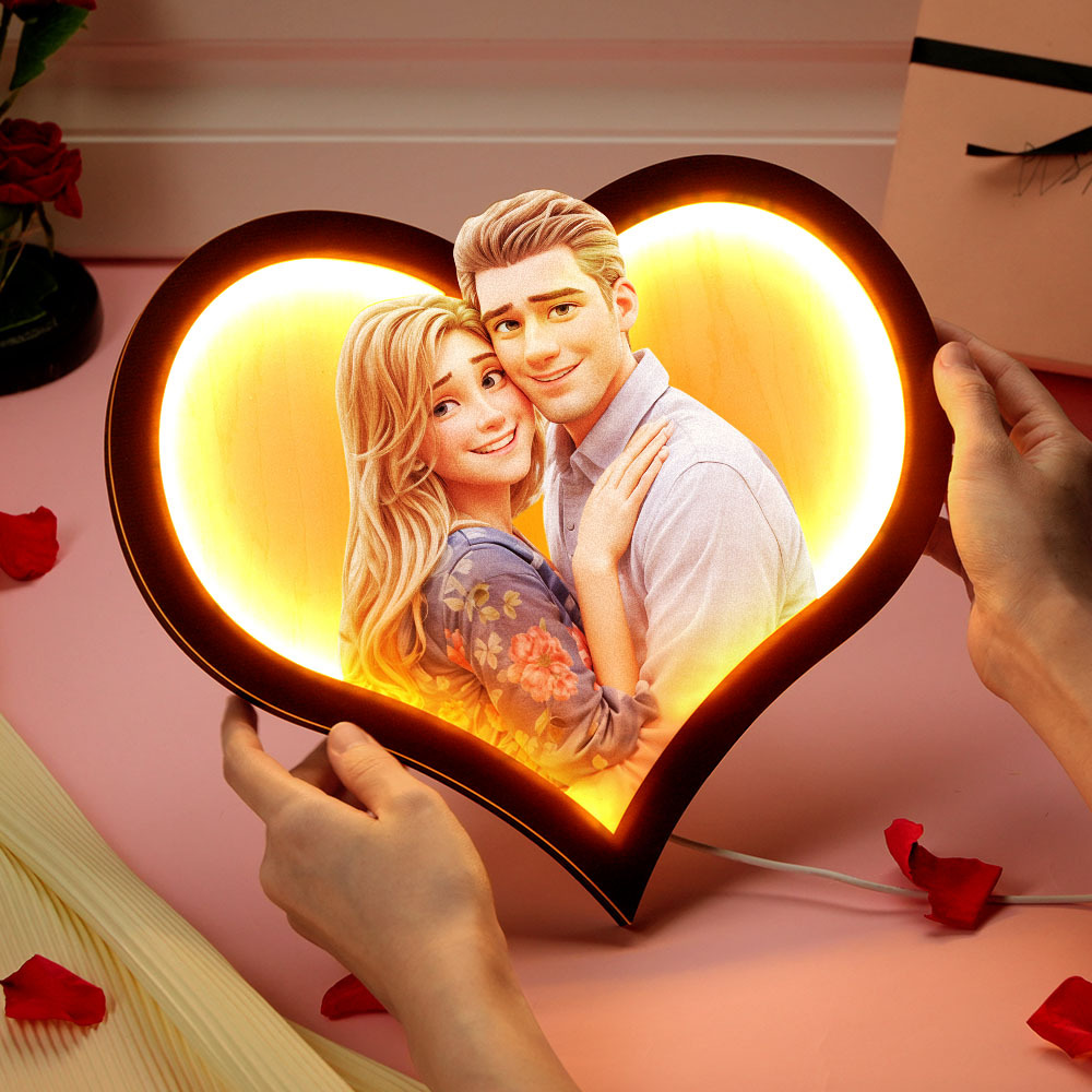 Cadeaux De Saint-valentin Cadre De Portrait De Dessin Animé Photo Coeur Personnalisé Avec Led - MapLunelampeFr