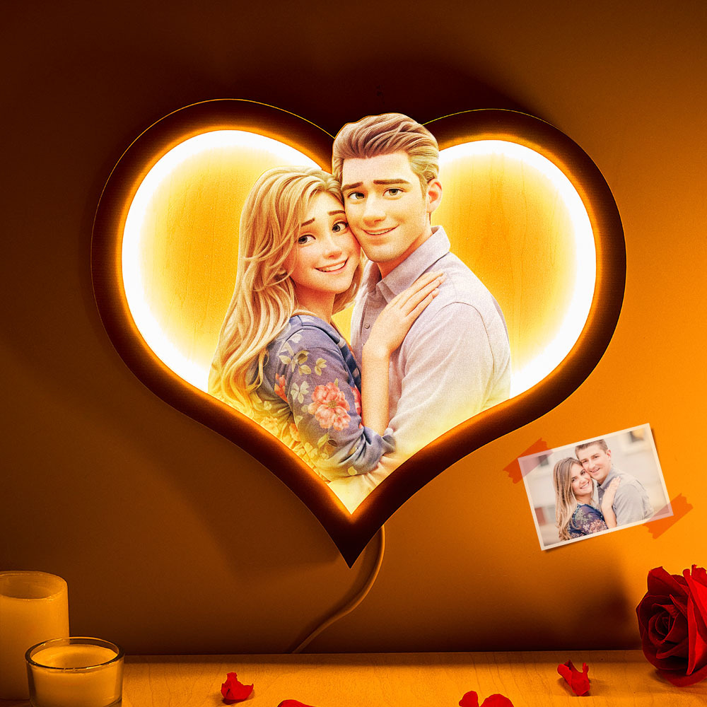 Cadeaux De Saint-valentin Cadre De Portrait De Dessin Animé Photo Coeur Personnalisé Avec Led - MapLunelampeFr