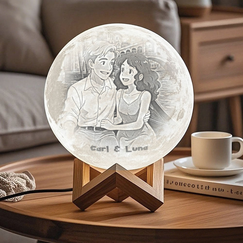 Lampe Lune Photo 3d Personnalisée Avec Votre Texte - Effet Anime Tactile 3 Couleurs - MapLunelampeFr