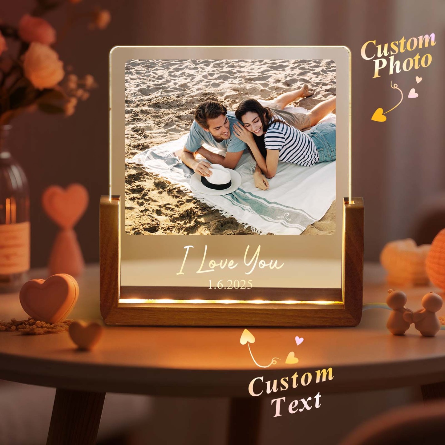 Veilleuse Led En Acrylique Avec Photos Personnalisées Personnalisez Avec Des Photos Et Du Texte Bons Souvenirs Cadeau Pour Les Couples - MapLunelampeFr