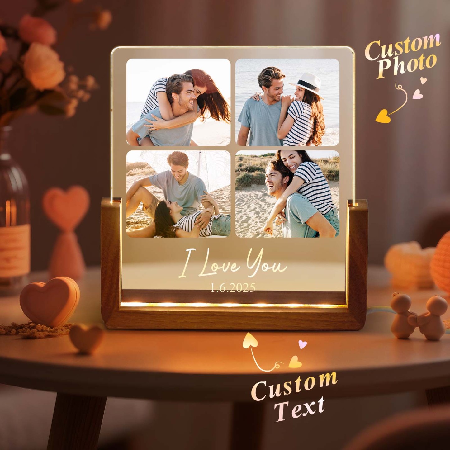 Veilleuse Led En Acrylique Avec Photos Personnalisées Personnalisez Avec Des Photos Et Du Texte Bons Souvenirs Cadeau Pour Les Couples - MapLunelampeFr