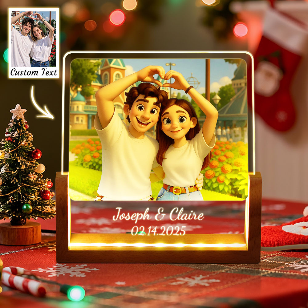 Veilleuse Led Acrylique Personnalisée Avec Photo, Style Dessin Animé Et Texte : Un Cadeau Souvenir Pour Les Couples. - MapLunelampeFr