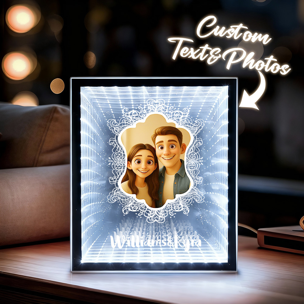 Miroir Lumineux Led À Profondeur Infinie, Style Pixar, Avec Photo Personnalisée Et Portrait De Dessin Animé, Cadeau De Noël Personnalisé. - MapLunelampeFr