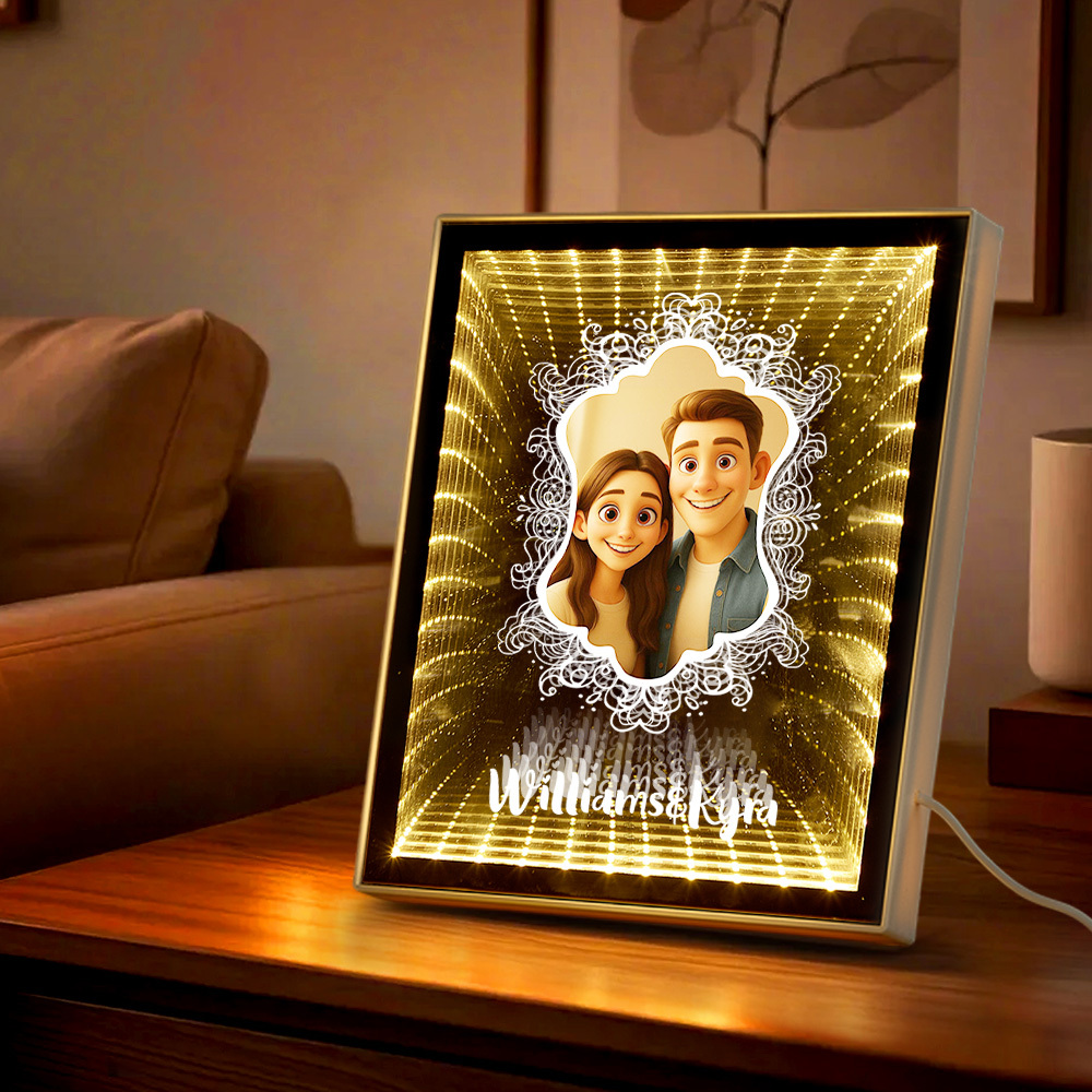 Miroir Lumineux Led À Profondeur Infinie, Style Pixar, Avec Photo Personnalisée Et Portrait De Dessin Animé, Cadeau De Noël Personnalisé. - MapLunelampeFr