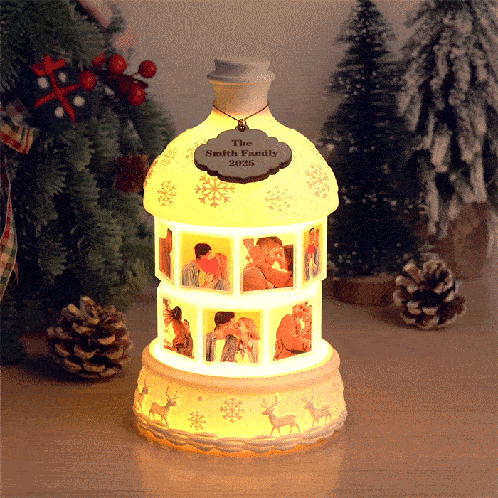 Veilleuse Musicale Rotative Personnalisée Avec Plusieurs Photos, Lampe Souvenir De Famille Gravée, Lampe De Noël En Forme De Bouteille Flottante, Cadeau De Noël - MapLunelampeFr
