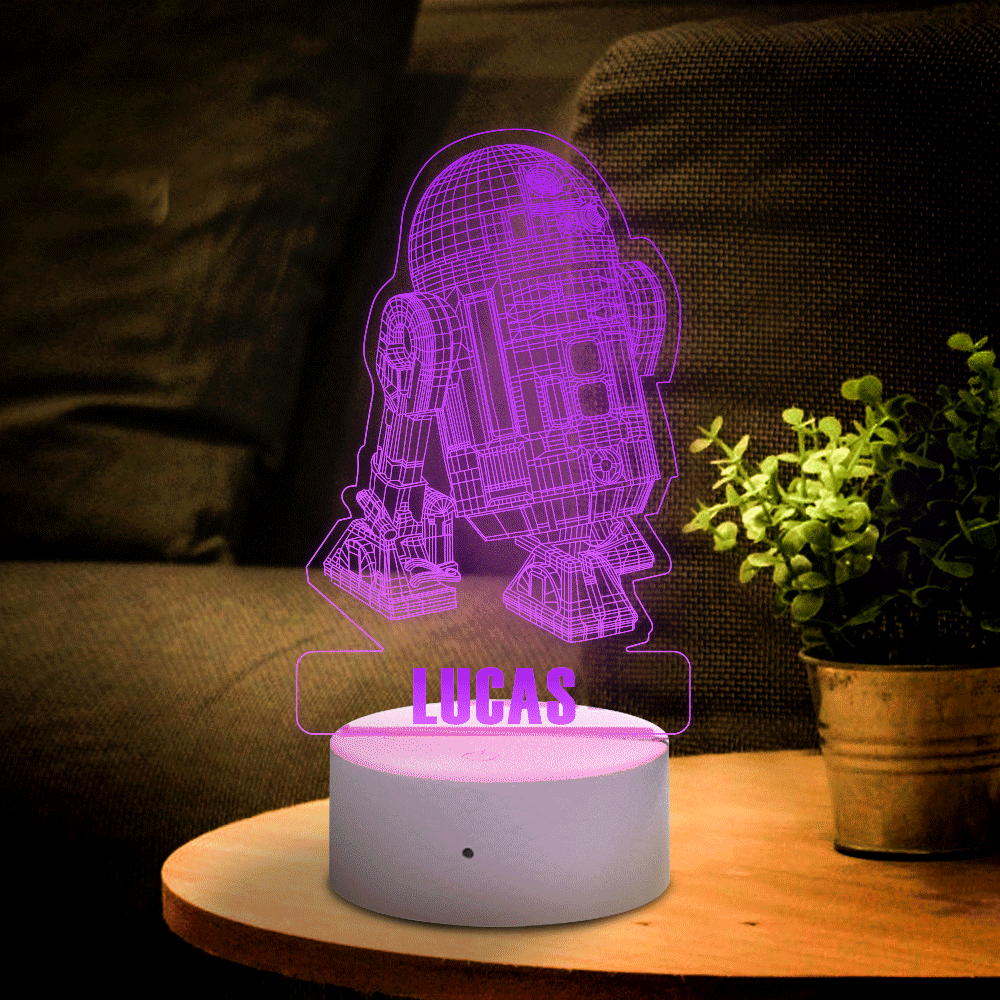 Illusion 3d Personnalisée Star Wars R2d2 Avec Veilleuse Personnalisée - maplunelampefr